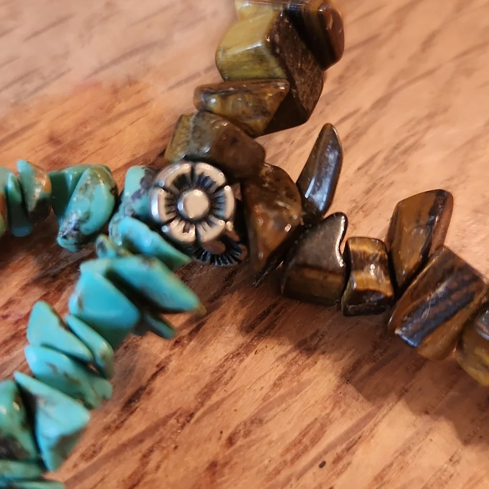 Native American Turquoise Tiger Eye Amber Necklace 17.5" - Picture 14 of 15